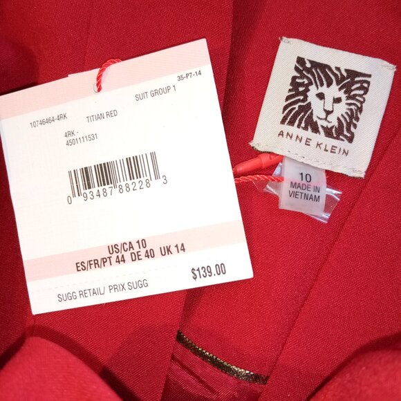 Anne Klein Titian Red Suit Blazer/Jacket   3 sizes avail  6 10 14 Open-Front NWT - Picture 11 of 12